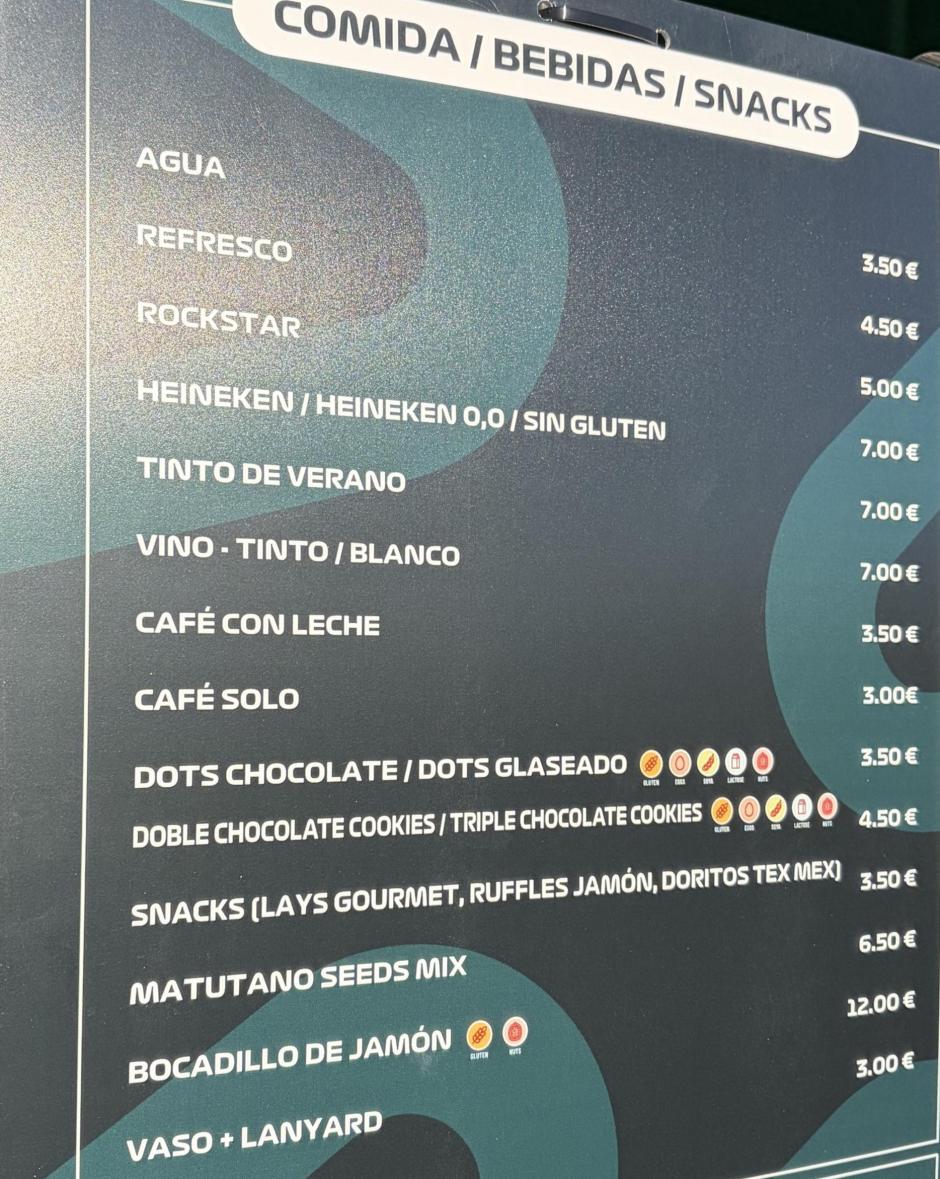 Lista completa de precios del recinto
