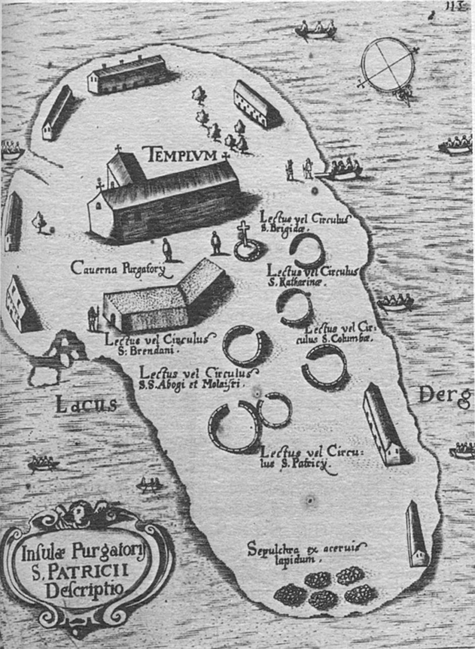 Descripción de la Isla del Purgatorio de San Patricio. Mapa de Station Island, Lough Derg, Condado de Donegal, Irlanda