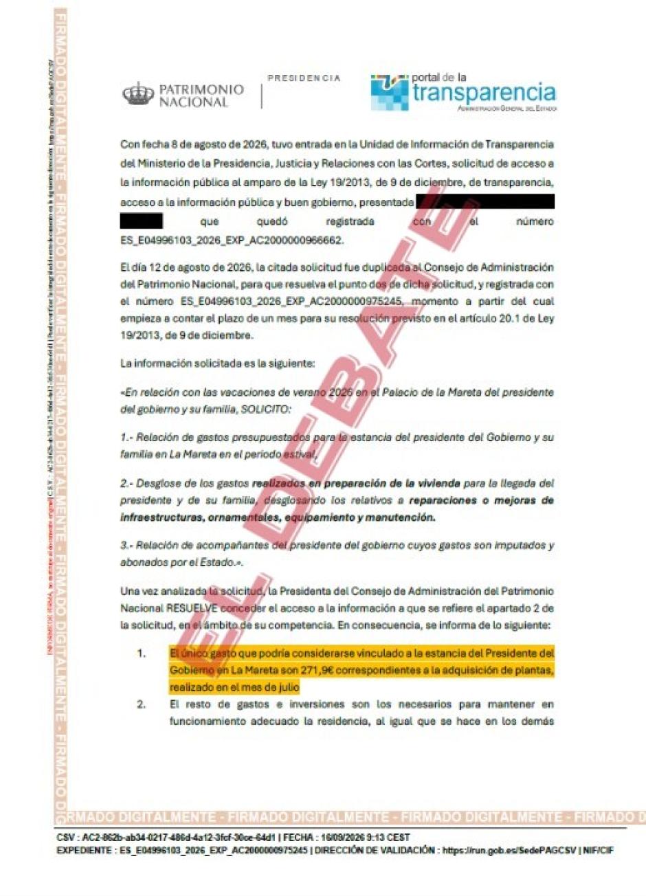 Resolución de Patrimonio Nacional del pasado 16 de septiembre