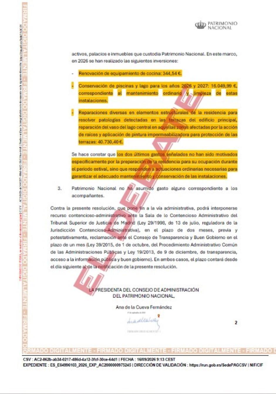 Resolución de Patrimonio Nacional del pasado 16 de septiembre