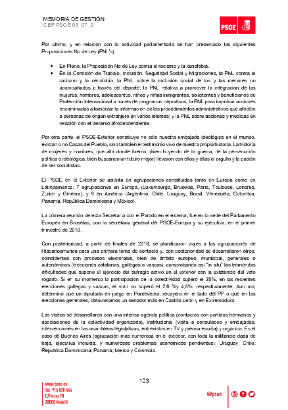 Memoria de Gestión CEF PSOE 2021