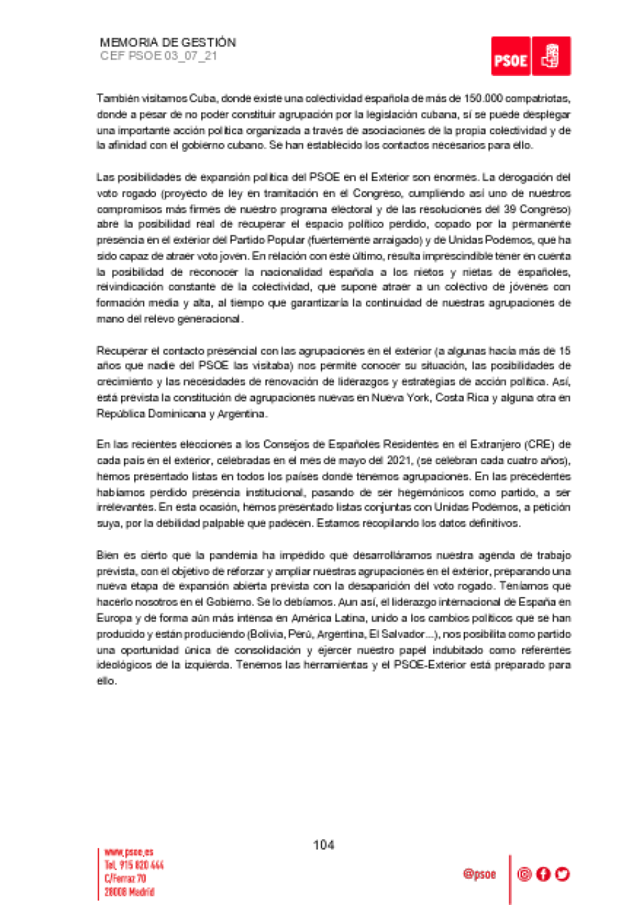 memoria de gestión CEF psoe 2021 2