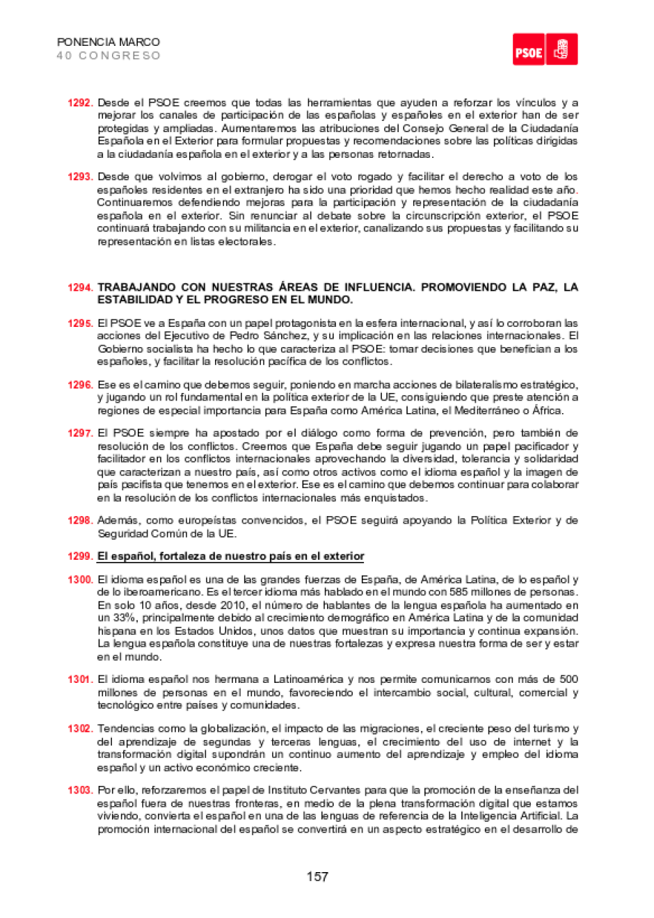 Ponencia Marco del 40º Congreso del PSOE (2021)