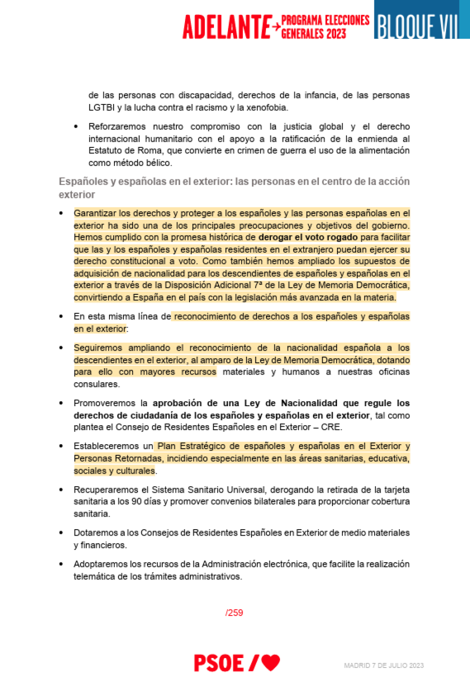 Programa del PSOE para las elecciones generales de 2023