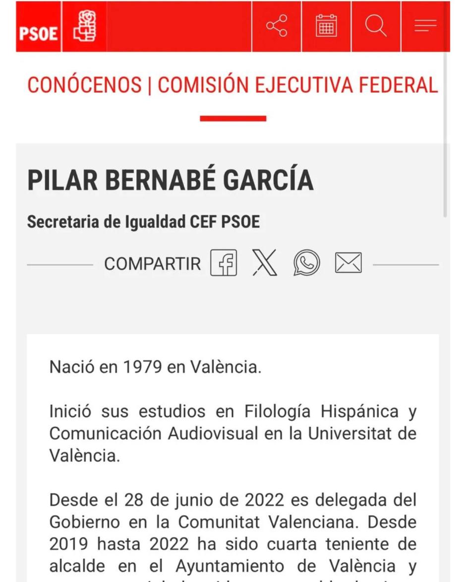 Currículum de Pilar Bernabé en la web del PSOE