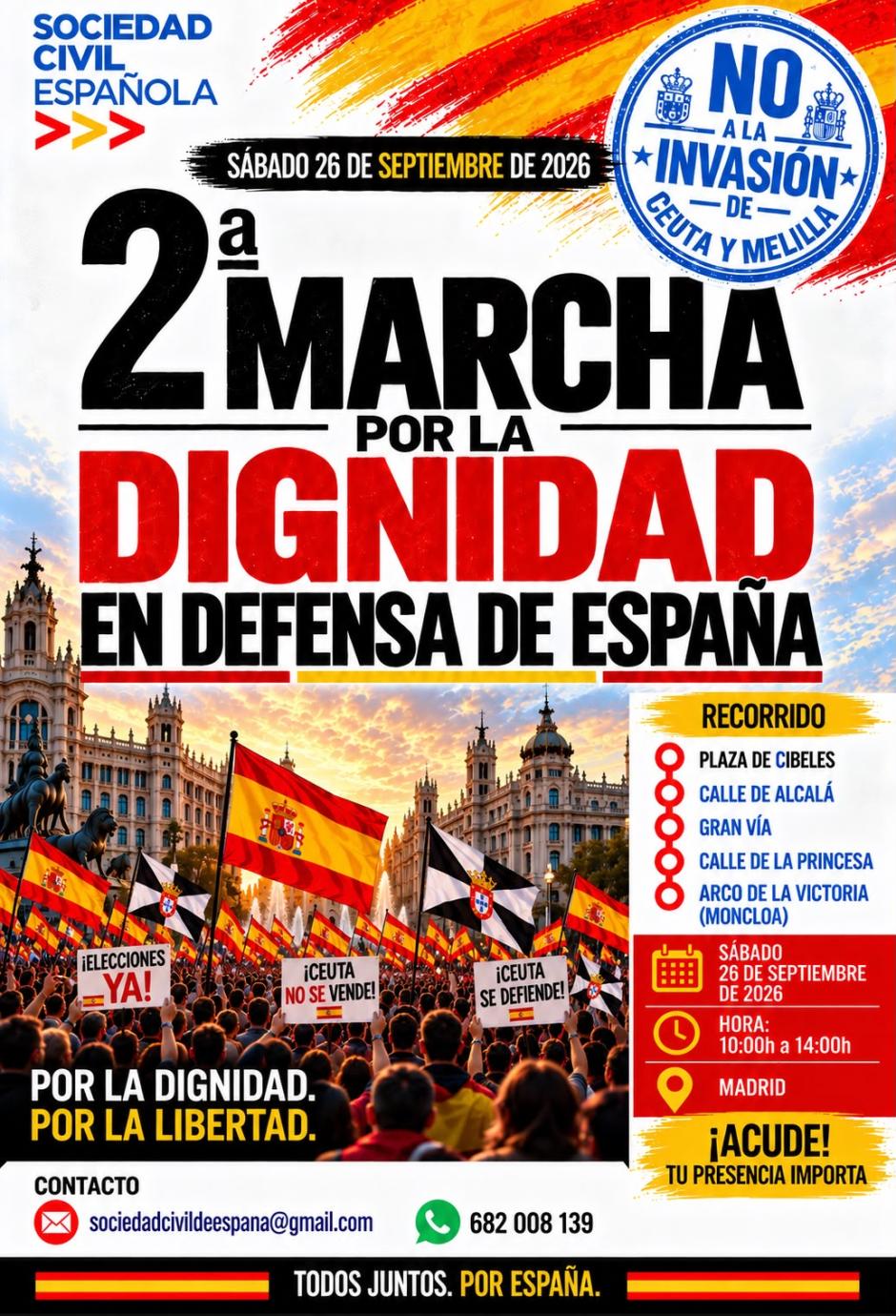 Cartel de la 2ª Marcha por la Dignidad convocada por Sociedad Civil Española el sábado 26 de septiembre