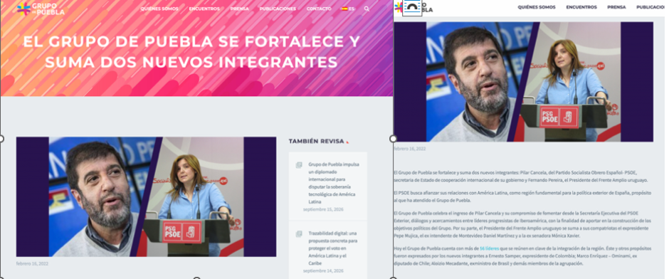 La web del Grupo Puebla anunciando sus dos incorporaciones