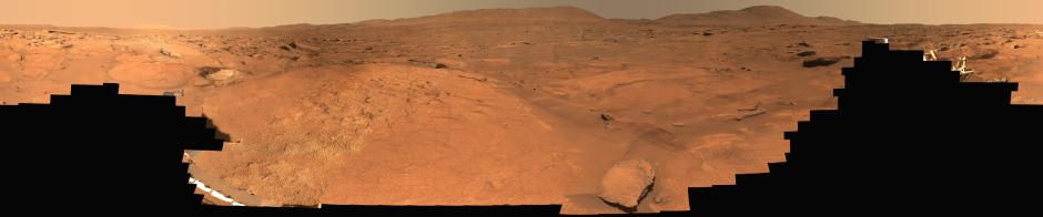 El rover Perseverance capturó los datos utilizados en esta panorámica de la "Unidad Marginal", un área geológica que bordea el borde interior del cráter Jezero
