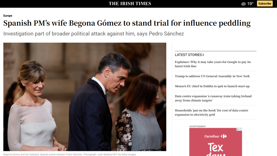 La noticia recogida por 'The Irish Times'