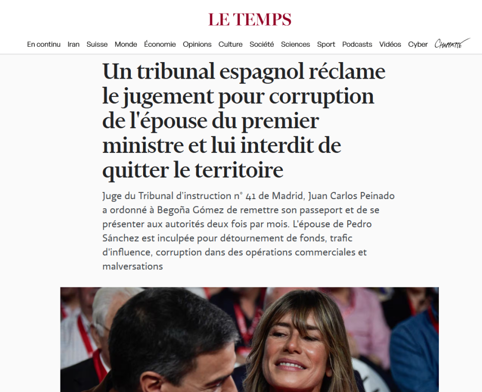 'Le Temps' sobre el juicio a Begoña Gómez