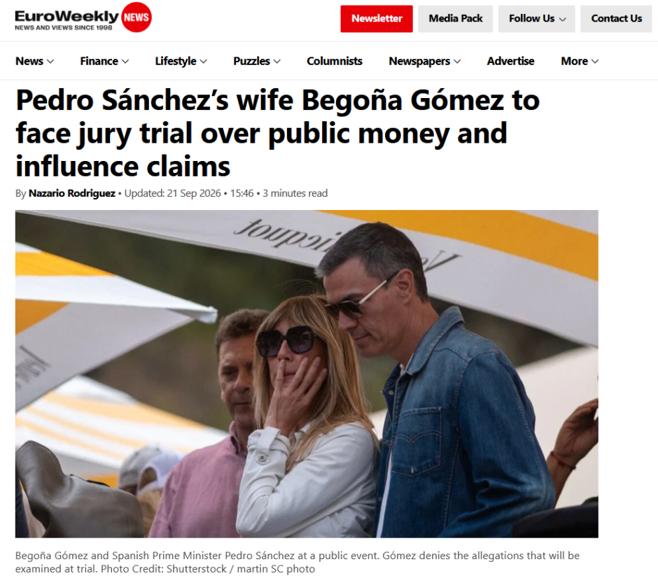 'Euroweekly' sobre el juicio a Begoña Gómez
