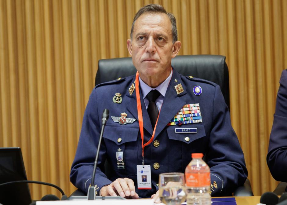El jefe de Estado Mayor del Ejército del Aire y del Espacio (JEMA), general del aire Francisco Braco Carbó, durante su intervención en el Congreso de los Diputados