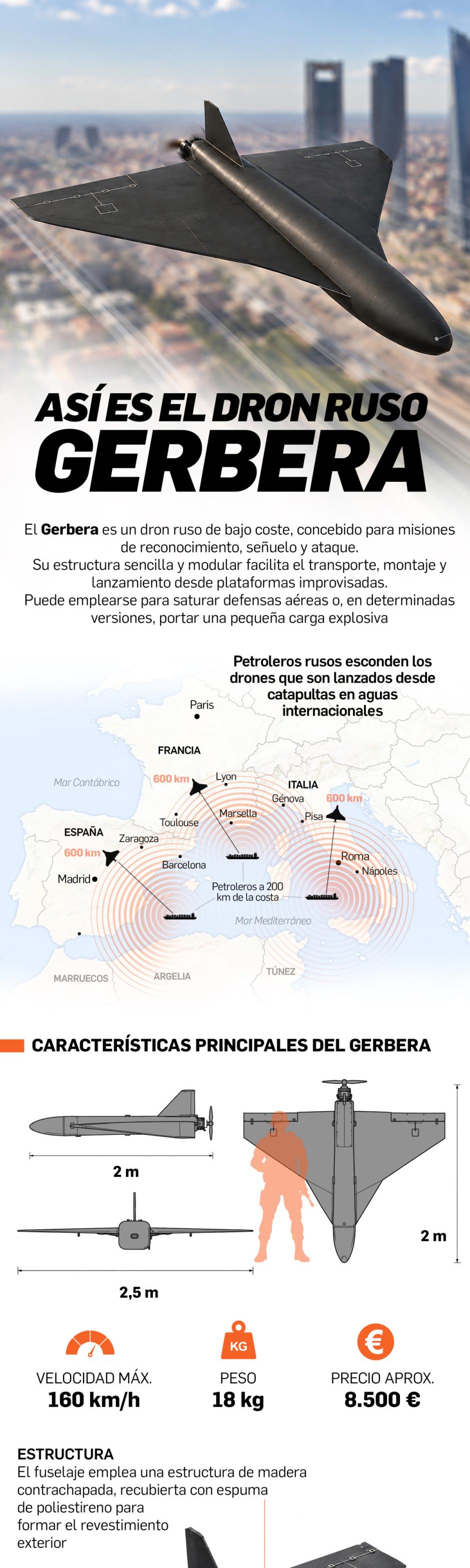 Infografía del dron ruso Gerbera