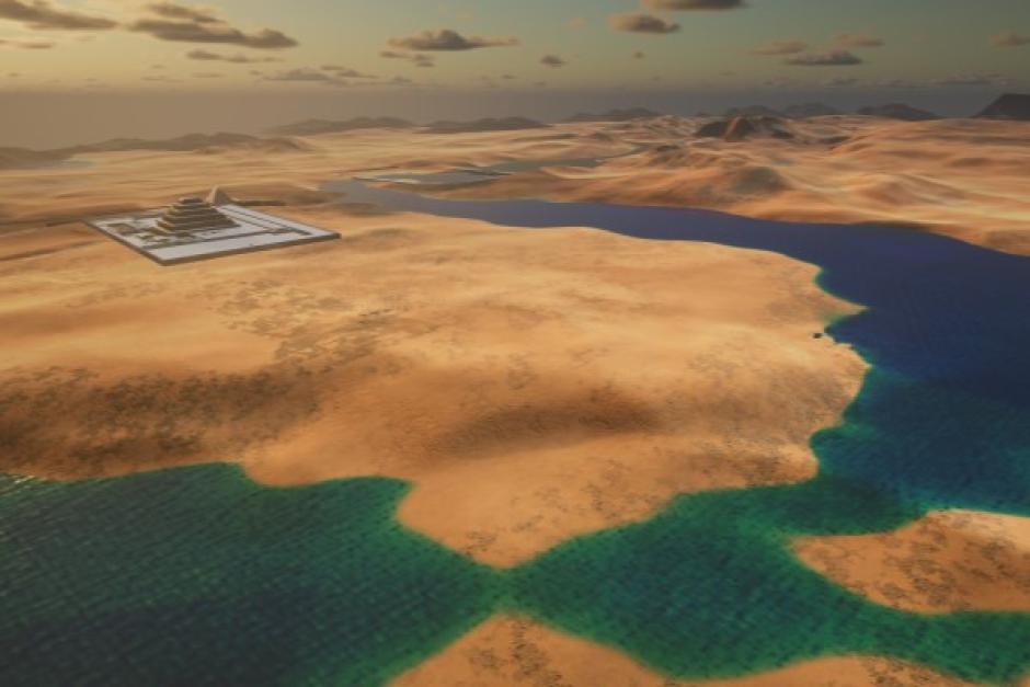 Ilustración del sistema hidráulico detrás de la construcción de la pirámide de Saqqara