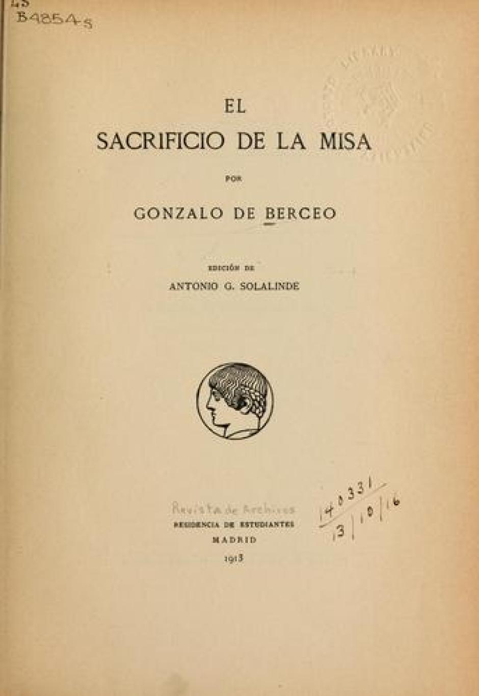 "Del sacrificio de la misa", obra menos conocida de Gonzalo de Berceo