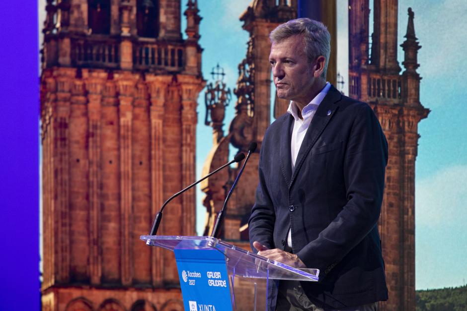 Alfonso Rueda durante la presentación