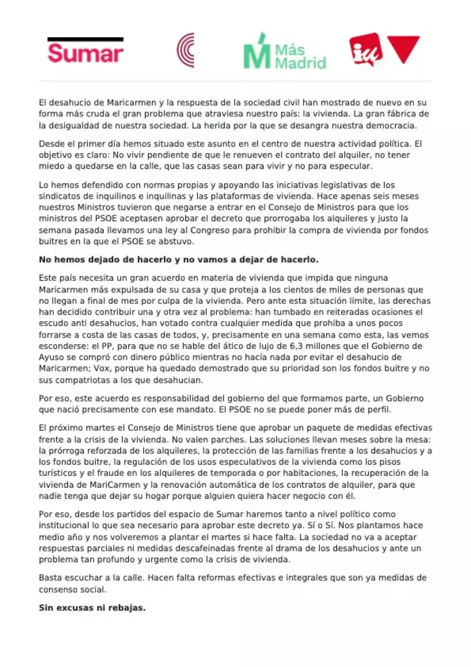 Comunicado de Sumar