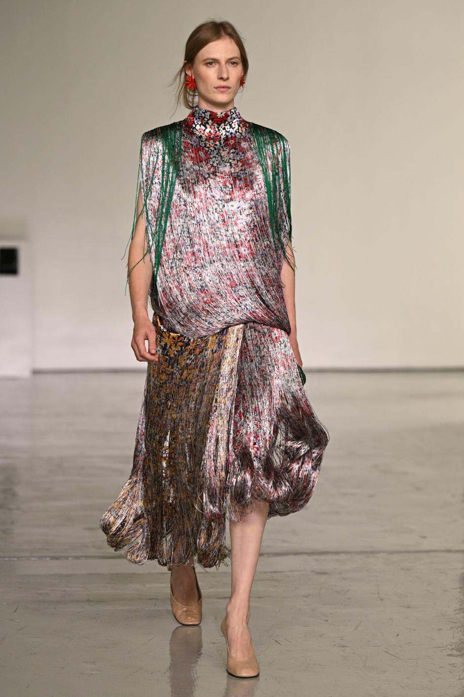 A model walks the runway during the Bottega Veneta collection show as part of Women's Spring/Summer 2027 Milan's fashion week, on September 26, 2026. (Photo by Piero CRUCIATTI / AFP)