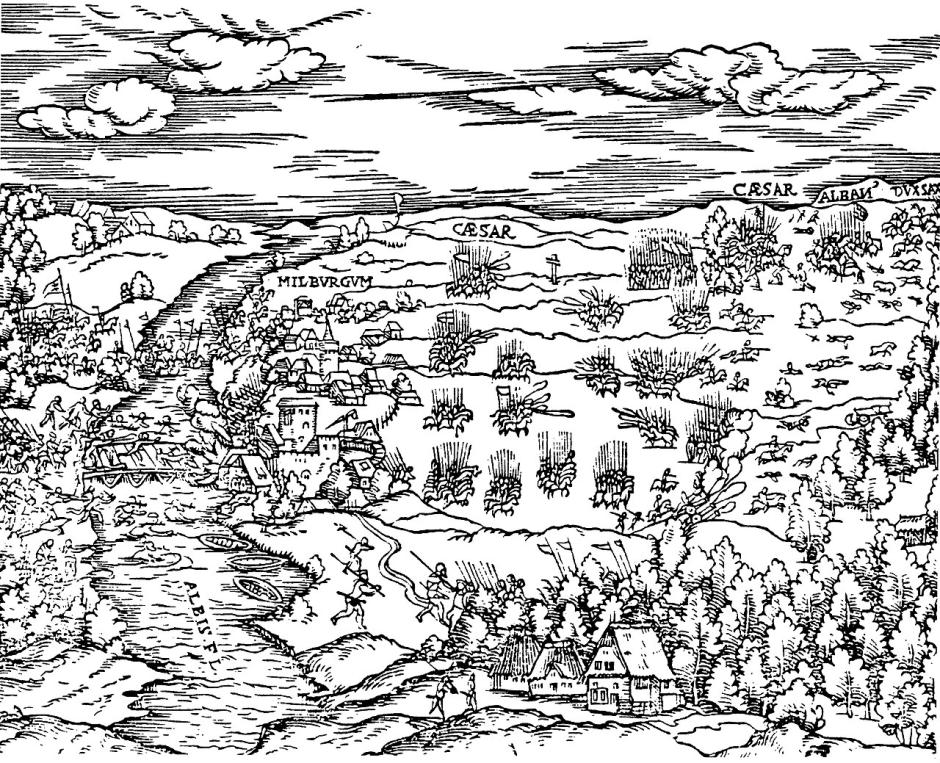 Batalla de Mühlberg, xilografía de Luis de Ávila y Zúñiga, 1550