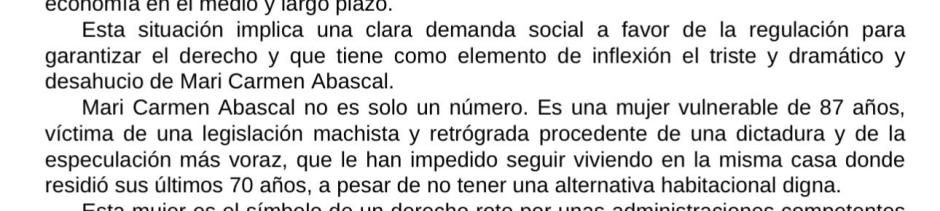 Fragmento del BOE en el que se culpa a Franco del desahucio de Maricarmen