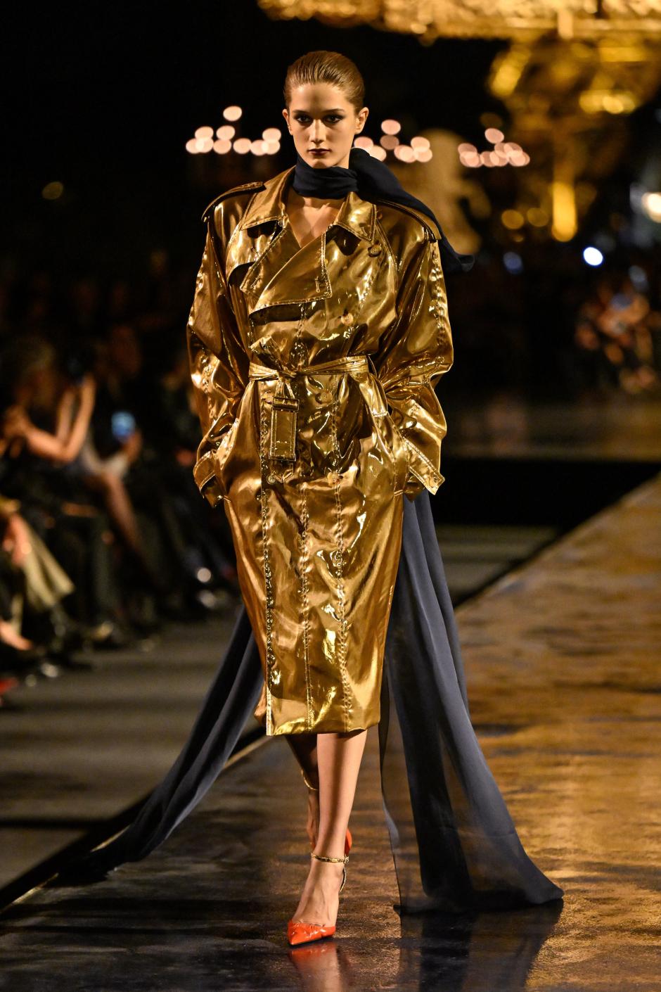 A model walks the runway at the Saint Laurent show during Paris Fashion Week, in Paris, France on 29 September 2026