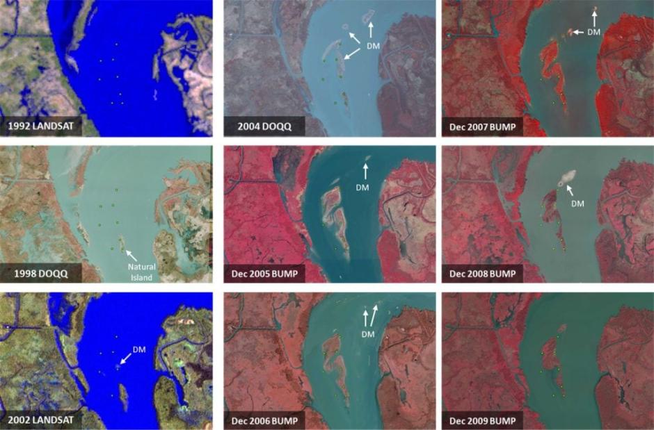 Imágenes que muestran la ubicación de la isla antes de la colocación del material dragado