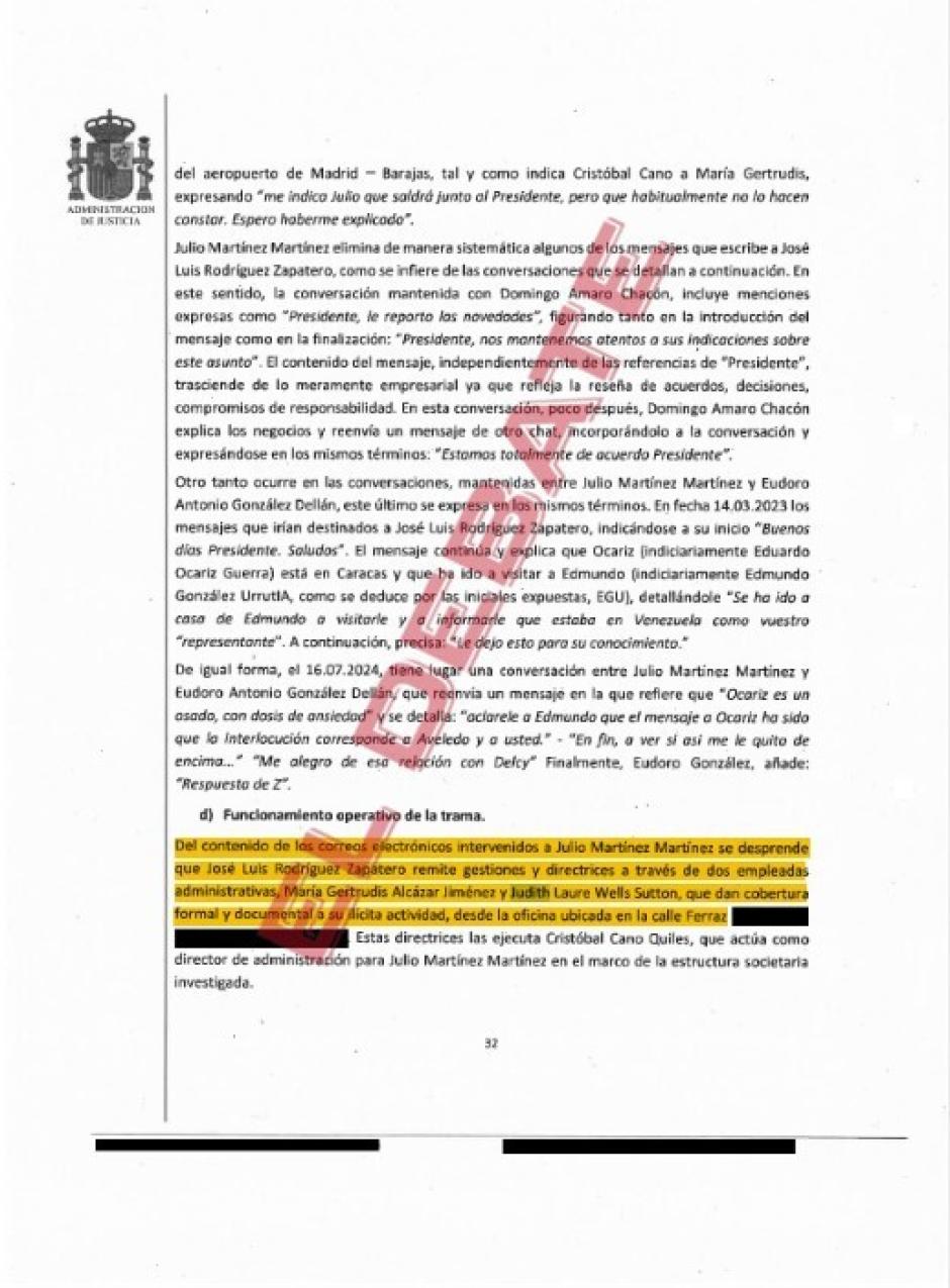 Extracto de auto del juez en el que se cita a Judith Laure Wells Sutton