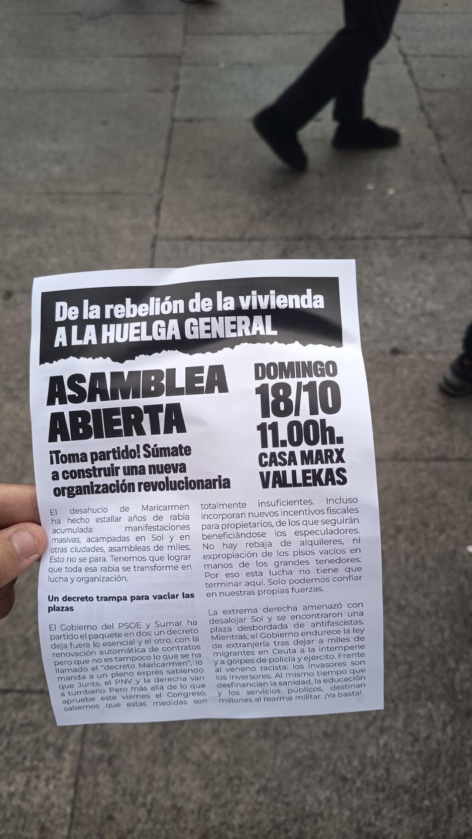 Folleto de la rebelión de la vivienda a la huelga general