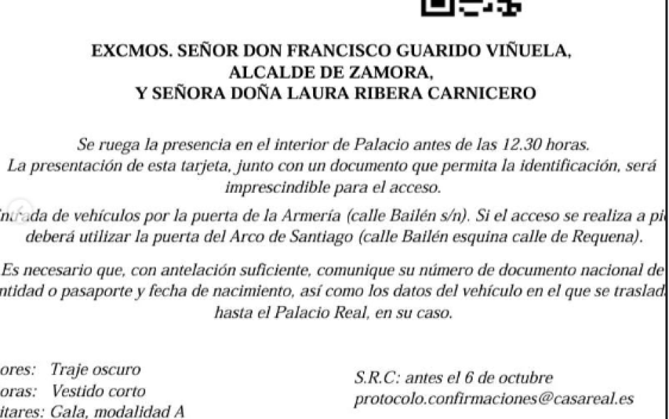 Invitación de la  Casa Real que ha compartido Guarido