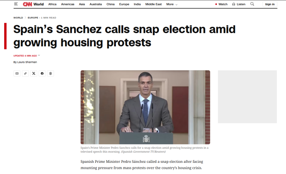 Artículo de la CNN sobre la convocatoria de elecciones en España