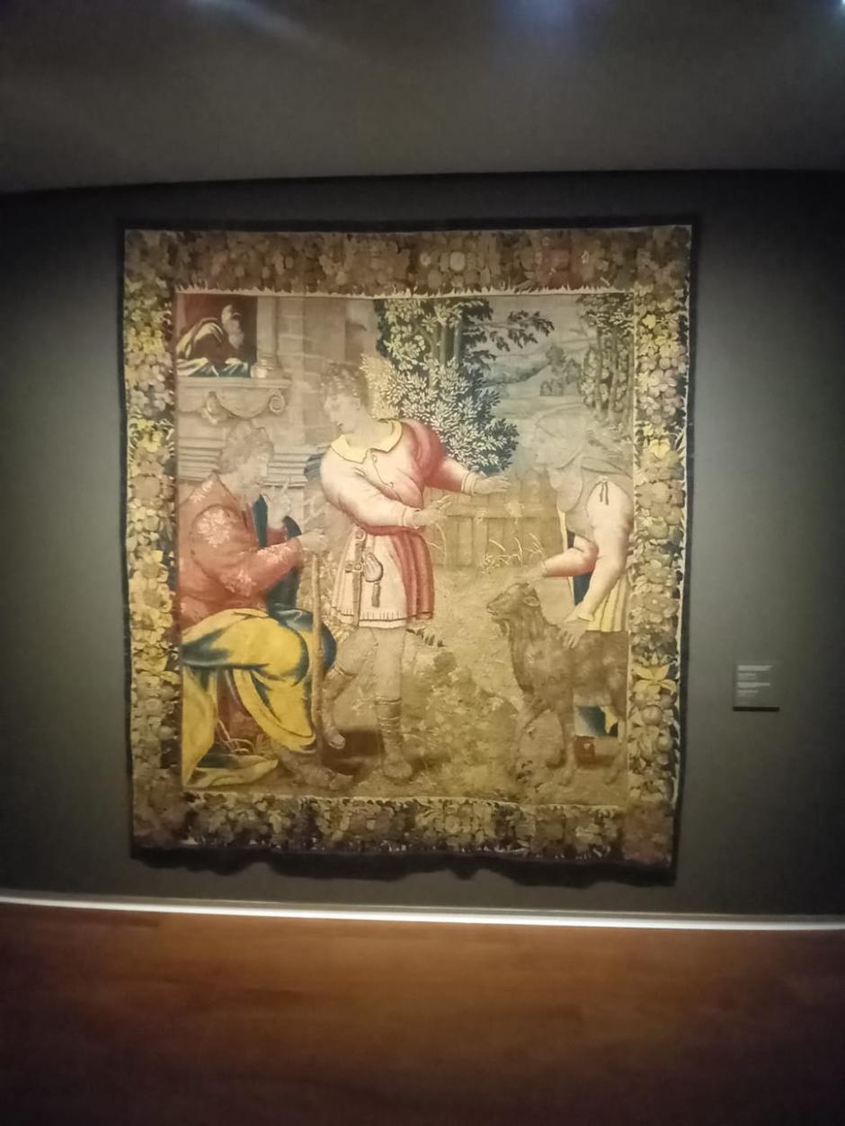 Disputa entre Tobías y Ana. Manufactura de Países Bajos según diseño de Bernard van Orley