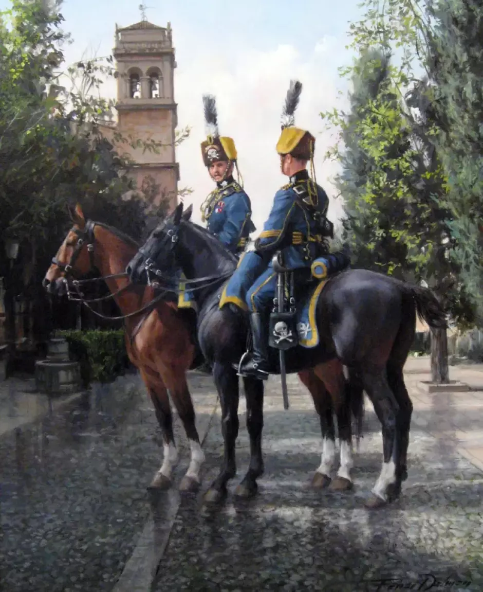 Regimiento de Cazadores de Lusitania (conocidos como los «Dragones de la Muerte»). Obra de Augusto Ferrer-Dalmau