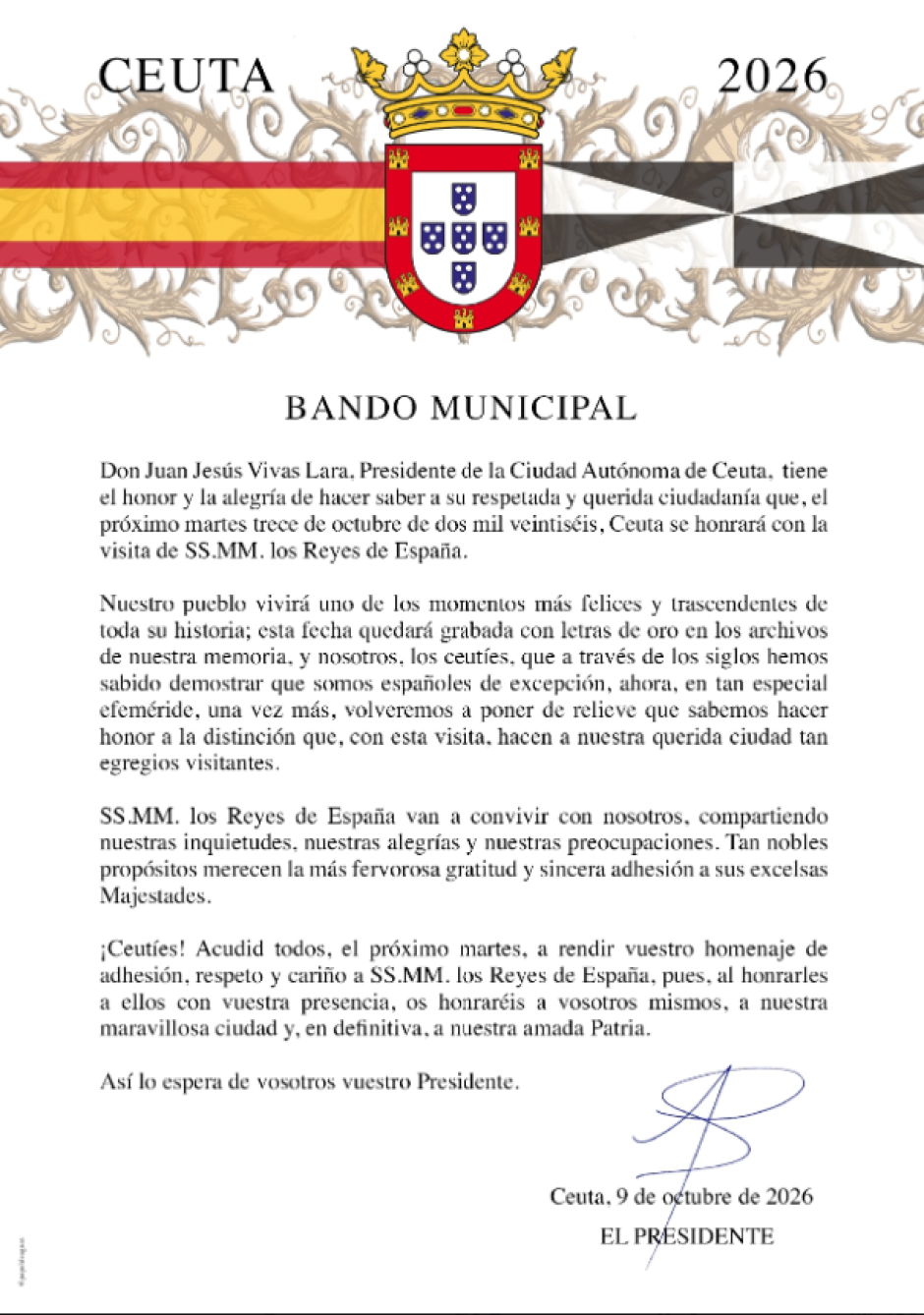 Bando del presidente de Ceuta, Juan Jesús Vivas