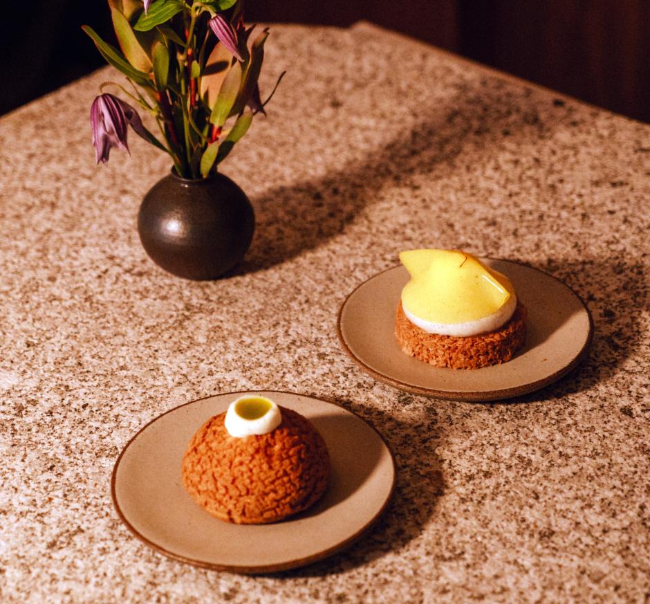 Choux de higo y Tartaleta de azafrán
