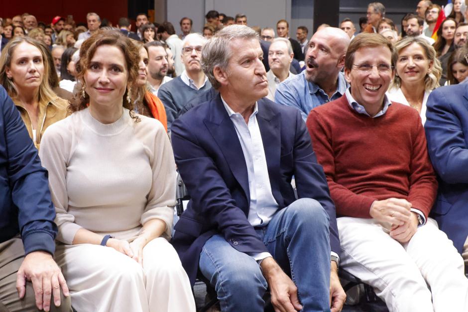Isabel Diaz Ayuso, Alberto Nunez Feijoo,Jose Luis Martinez-Almeida and Mariano Rajoy attending Partido Popular pre-campaign event in Madrid on Saturday, 10 October 2026.