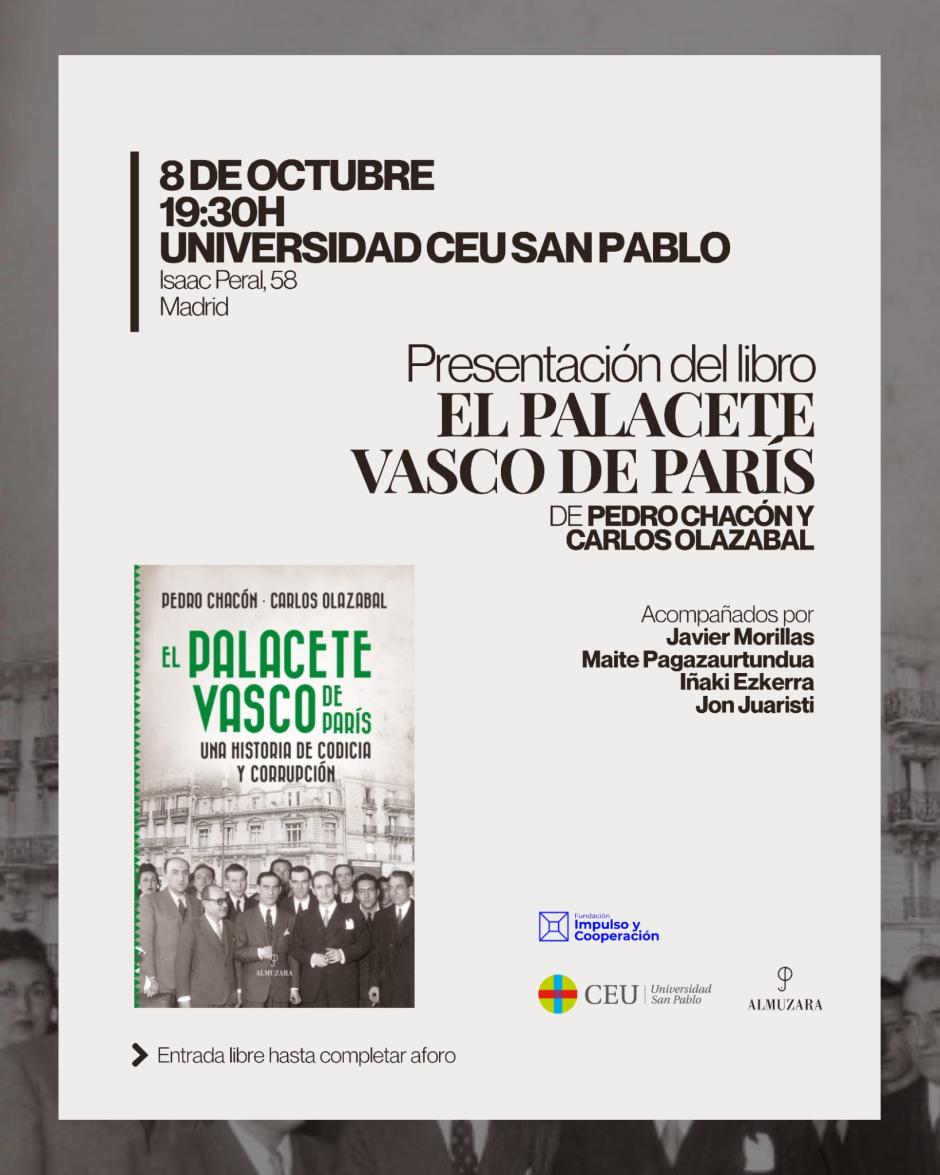 Cartel de la presentación del libro en la Universidad CEU San Pablo