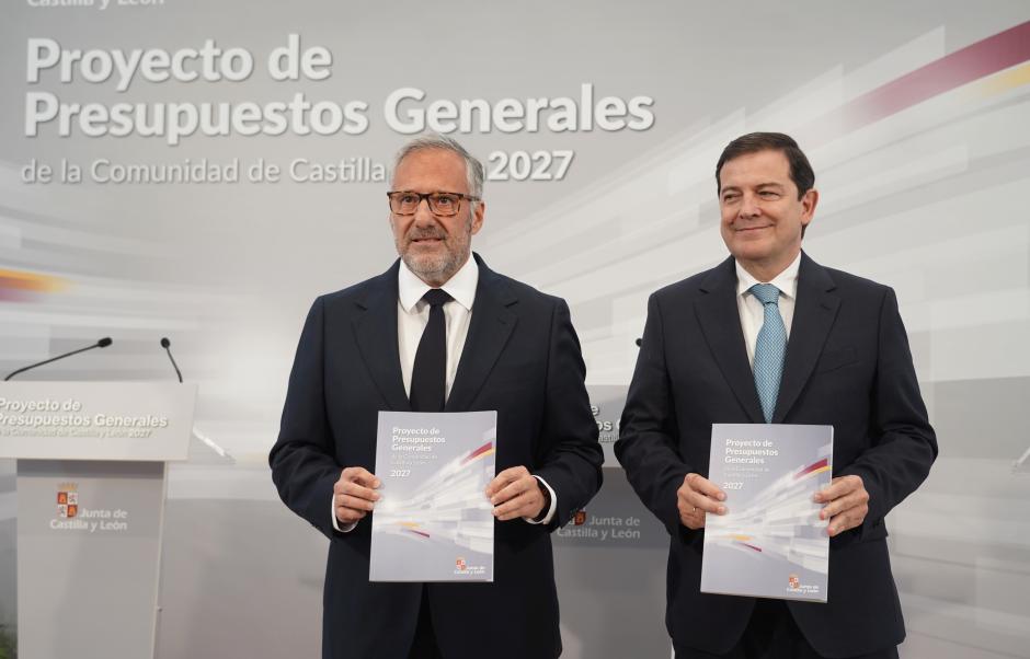 Pollán y Mañueco posan con los Presupuestos de Castilla y León para 2027