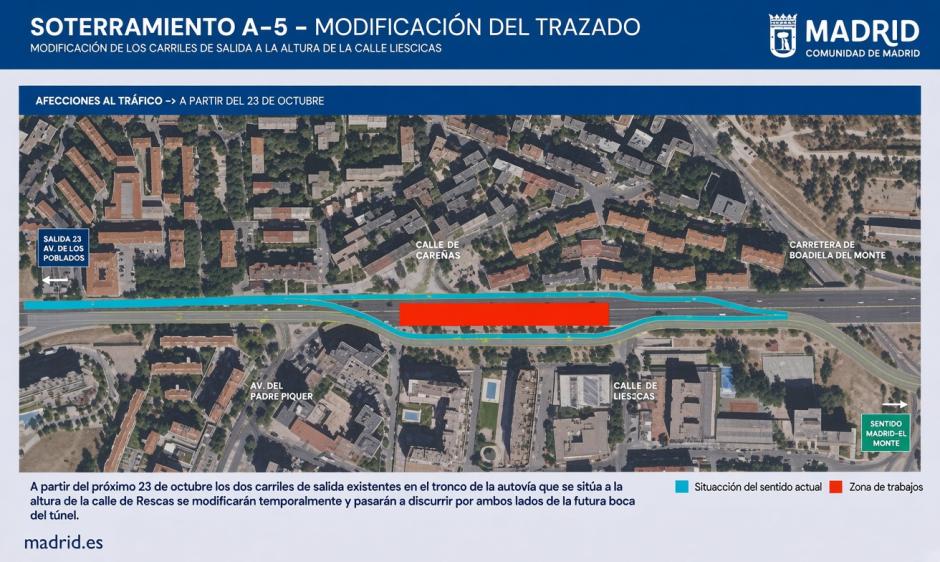 Plano de la modificación del trazado con motivo del soterramiento de la A-5 a la altura de la calle Illescas