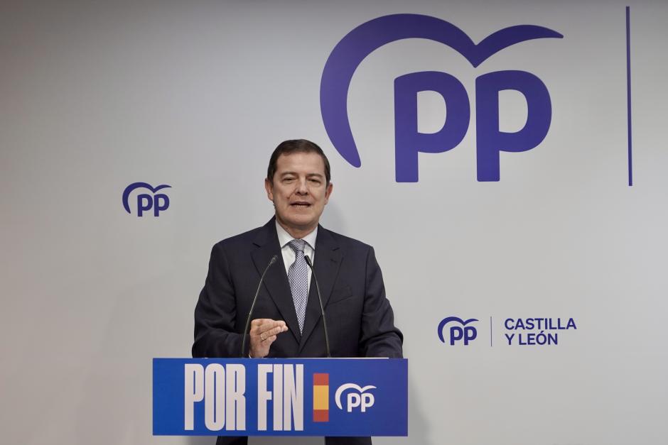 El presidente del Partido Popular de Castilla y León, Alfonso Fernández Mañueco, este viernes en la sede del partido, en Valladolid