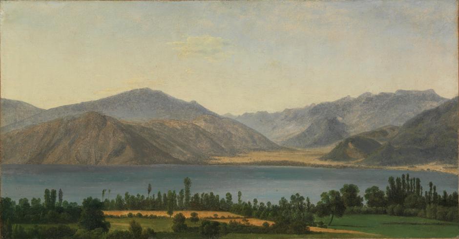 El lago Fucino y las montañas de Abruzzo (hacia 1789, pintura de Jean-Joseph-Xavier Bidauld