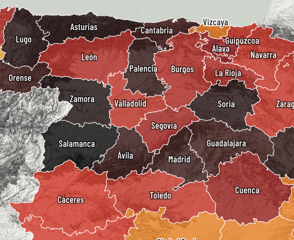Mapa del riesgo de manipulación electoral por provincias difundido por Vox