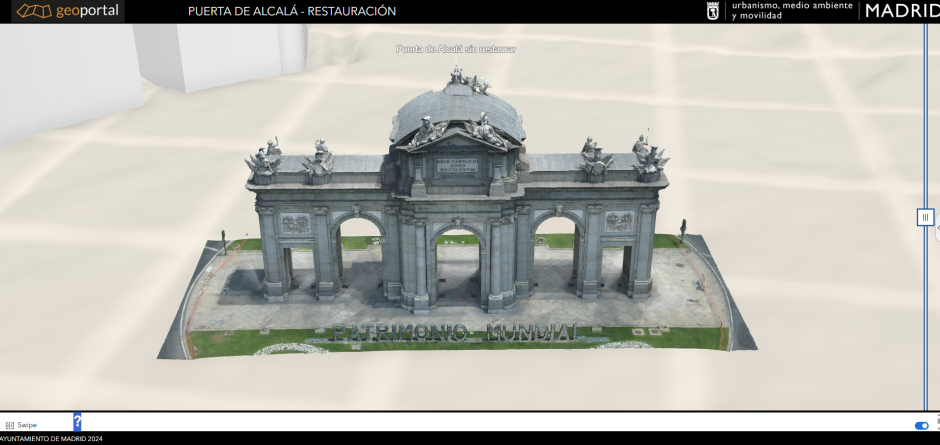 Puerta de Alcalá antes de la restauración, con la herramienta 'swipe'