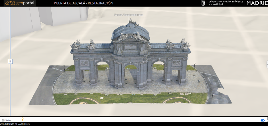 Puerta de Alcalá después de la restauración, con la herramienta 'swipe'