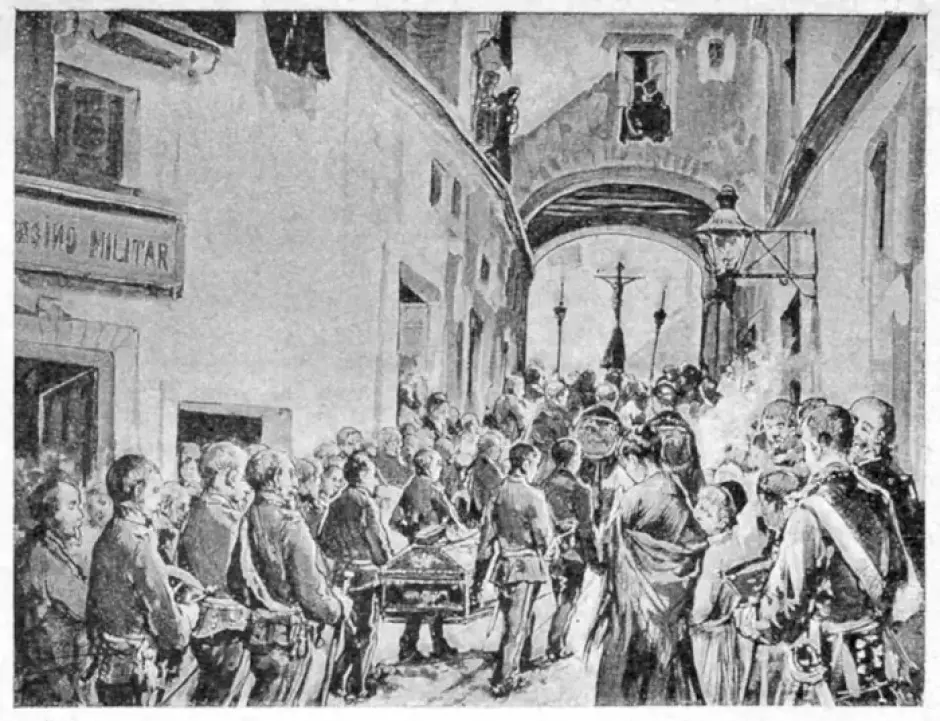 Entierro del general Margallo al paso de la calle San Miguel de Melilla