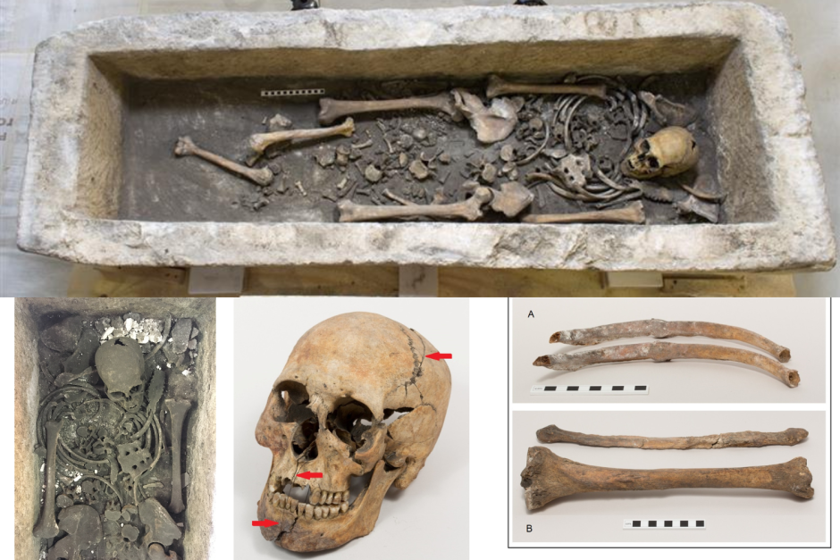 Sarcófago y restos encontrados en la Abadía de Westminster