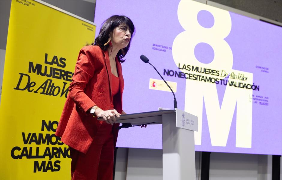 La ministra Ana Redondo durante la presentación de la campaña institucional del 8M