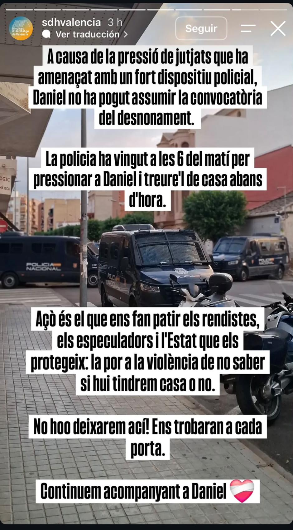 Publicación compartida por el sindicato sobre el caso de Daniel en redes sociales