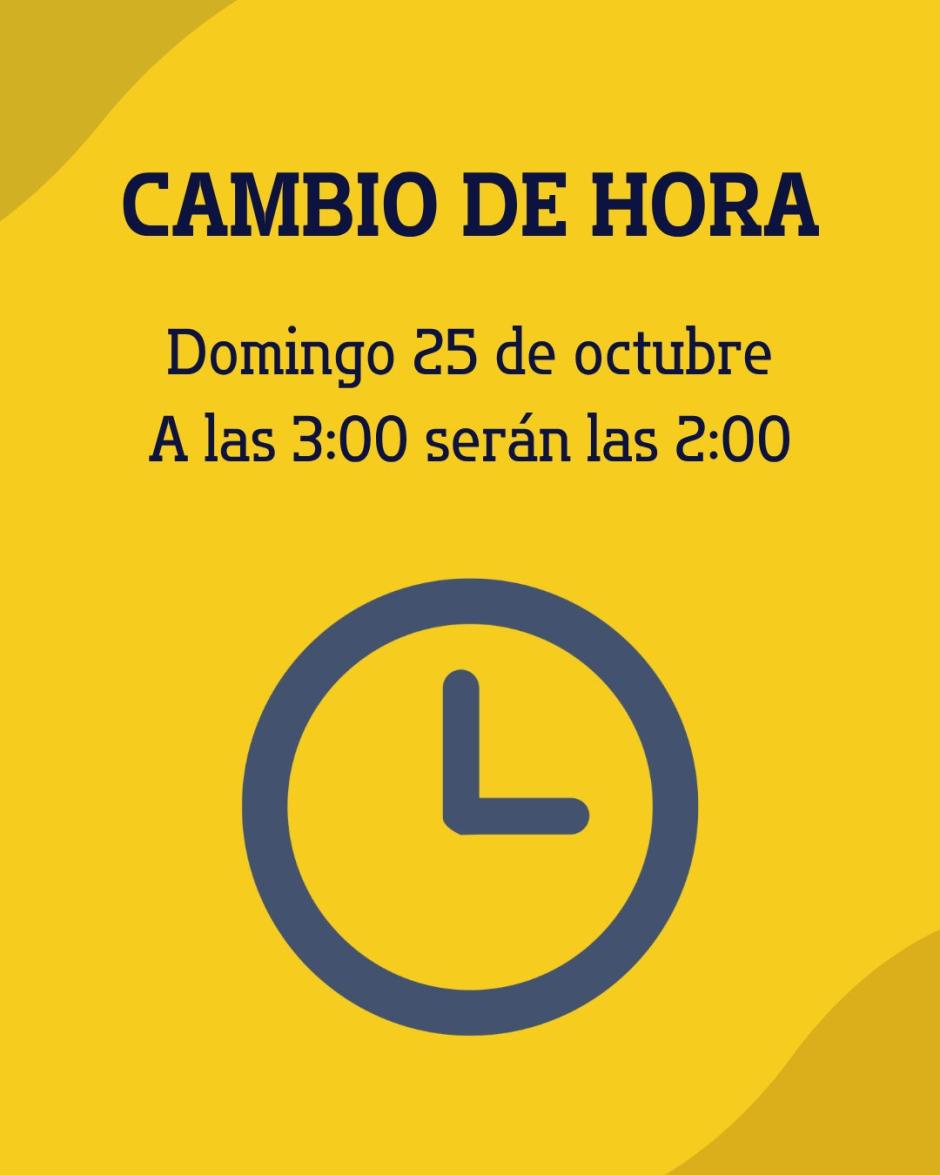 Imagen del aviso sobre el cambio de hora