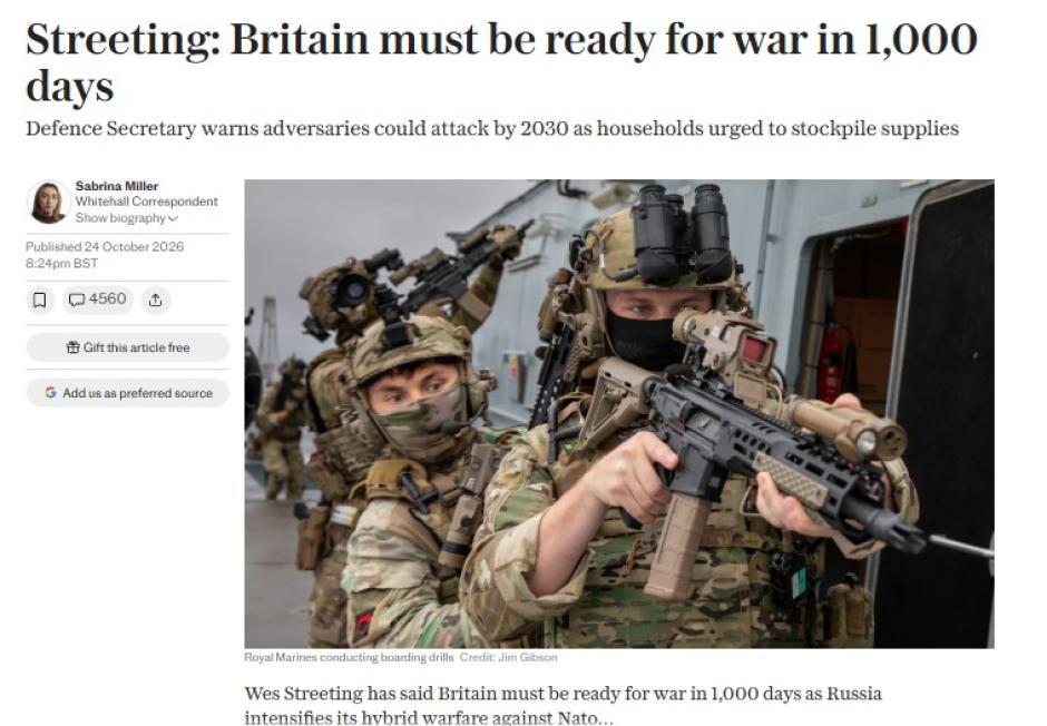 Artículo de 'The Telegraph' con las palabras del ministro de Defensa Wes Streeting