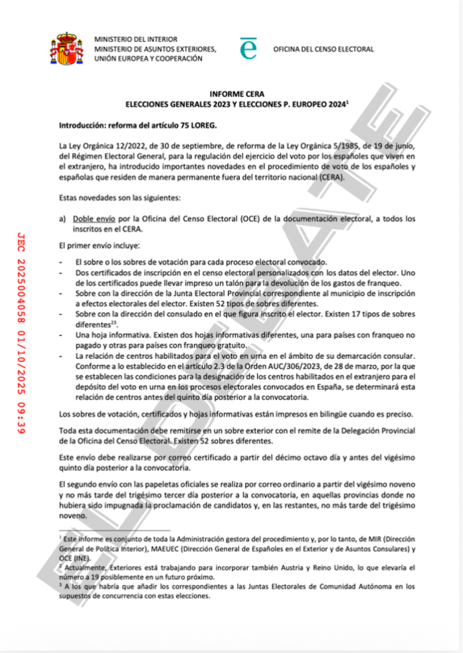 Documento INFORME CERA ELECCIONES GENERALES 2023 Y ELECCIONES P.EUROPEO 2024